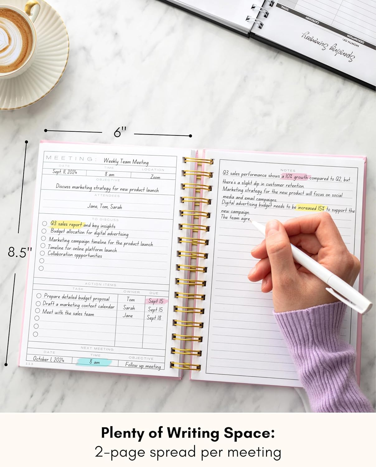 Lamare Meeting Notebook for Work Organization - 100+ Meetings Work Notebook for Note Taking - Meeting Notes Notebook for Work - Stay Productive with Meeting Planner Notebook 220 Pages L A5 Size 8.5X6&rdquo; - Black image number 7