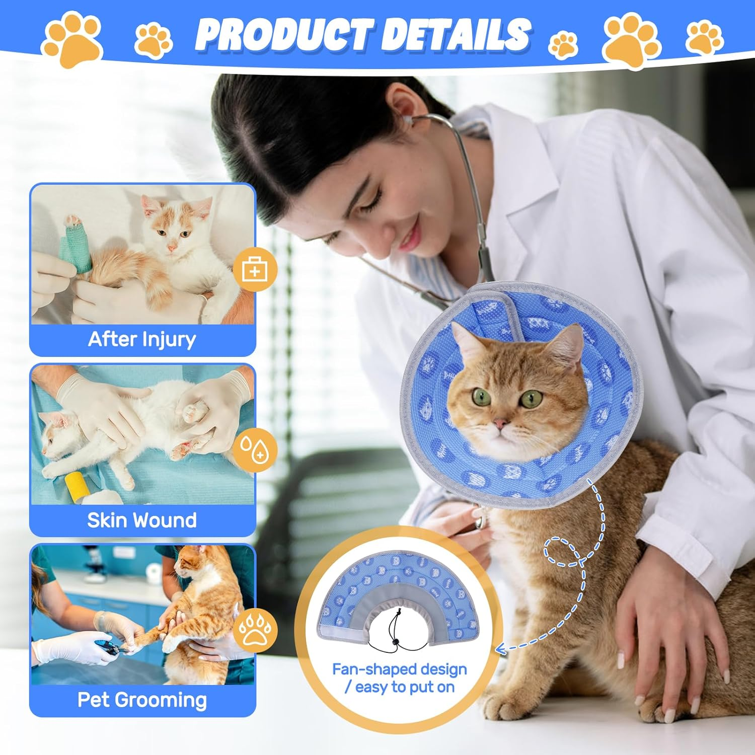 Cat Collar, Recovery Collar, Soft Cat Protective Collar for after Surgery and Injuries, Foldable Soft Protective Collar, Cat Collar, for Cats, Small Dogs (Blue, L) image number 5