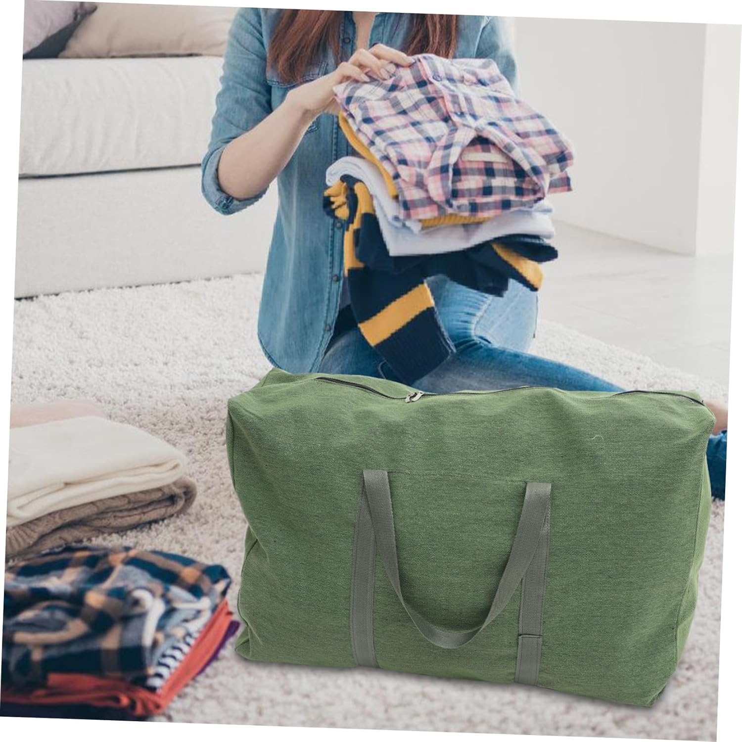 GANAZONO Large Capacity Moving Bag Canvas Travel Bag Zipper Handle for Clothes Mattress Storage Home Moving image number 1