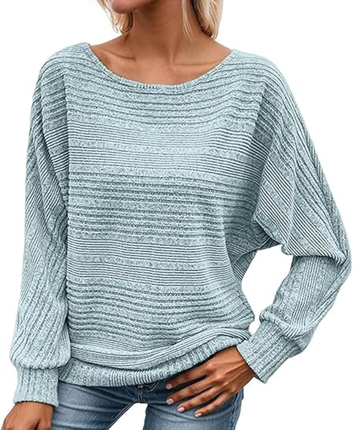 Women'S Batwing Sleeve Sweater - Lightweight Knit Pullover W/Crewneck, Long Sleeve Casual Tunic Top for Fall Winter Layering