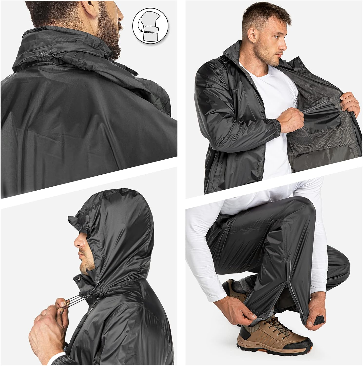 33,000Ft Men'S Waterproof Rainsuit Hooded Jacket Rain Trousers Packable Raincoat Sets Windproof Two Piece Waterproof Suit with Safety Reflectors for Fishing Hiking Camping image number 5