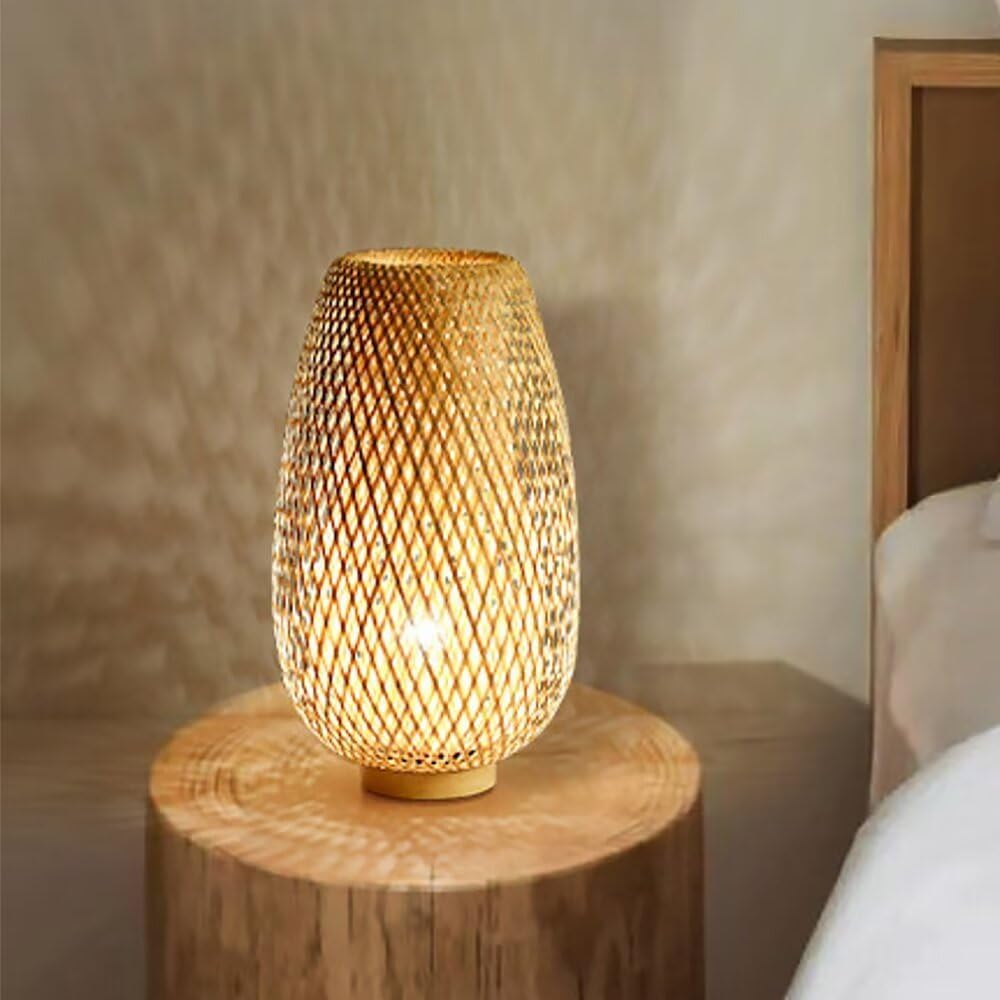 GUANSHAN Bamboo Woven Table Lamp Bamboo Shade Zen Style Table Lighting Decorative Table Lighting Night Light for Bedroom and Living Room image number 3