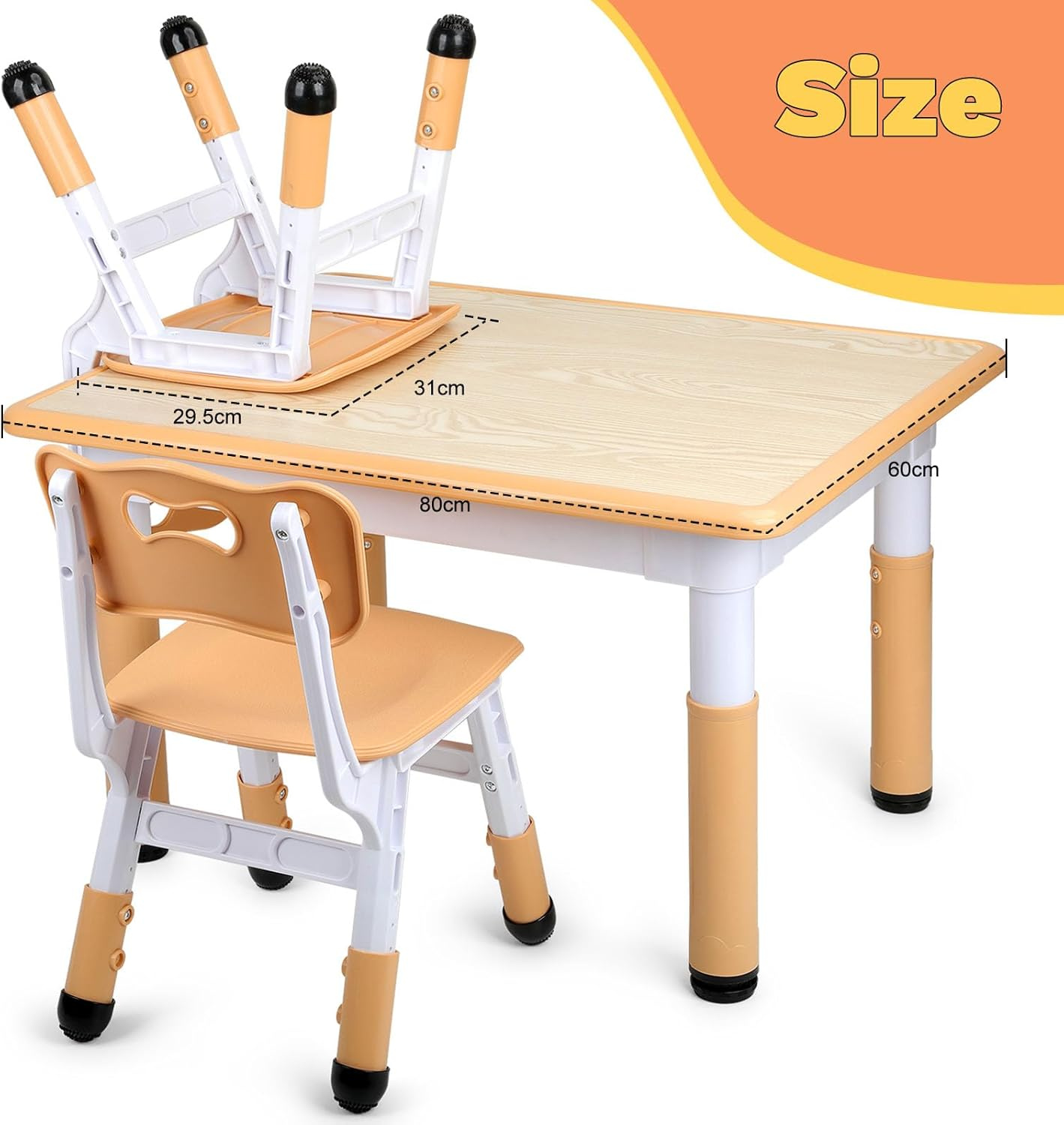 Omebel Kids Table and 4 Chairs Set, Height Adjustable Toddler Table and Chair Set, Graffiti Desktop, Classroom/Daycare/Home, Children Multi-Activity Toddler Table for Ages 2-8 image number 4