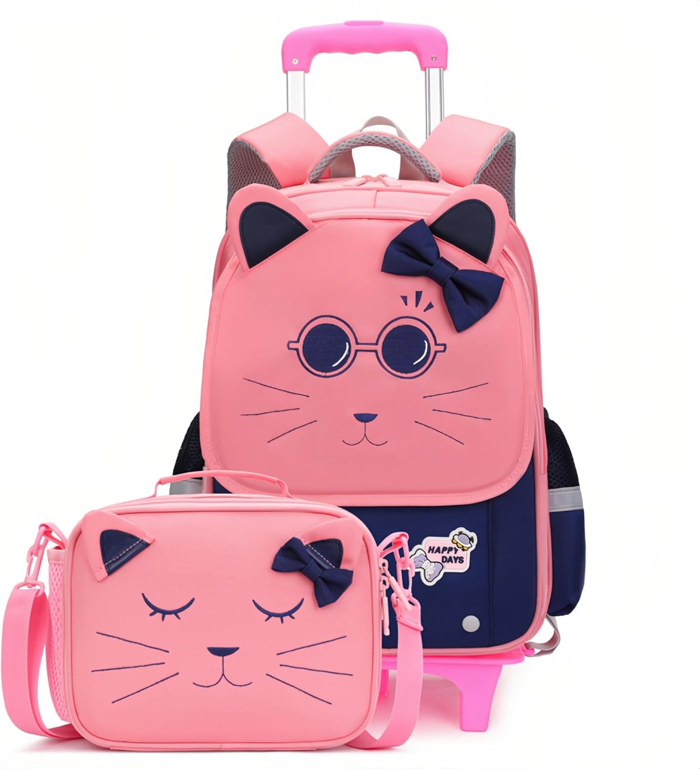 GRUOTEIS Cat Face Rolling Backpack for Girls Cute School Bag Backpack with Wheels