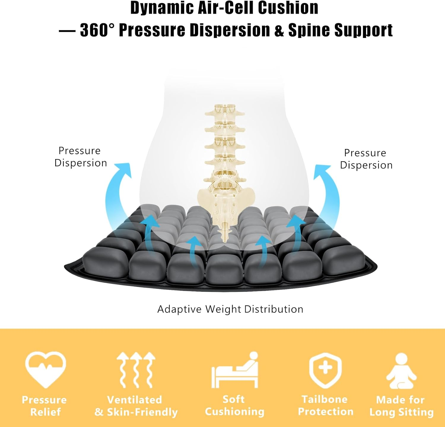 Upgraded Portable Travel Cushion, 3D Air Cell Seat Cushion, Self-Inflatable Seat Cushions, for Pressure Relief, Comfortable Travel for Airplane, Wheelchair, Car Set, Office Chair, Floor(49 Air Cells) image number 3