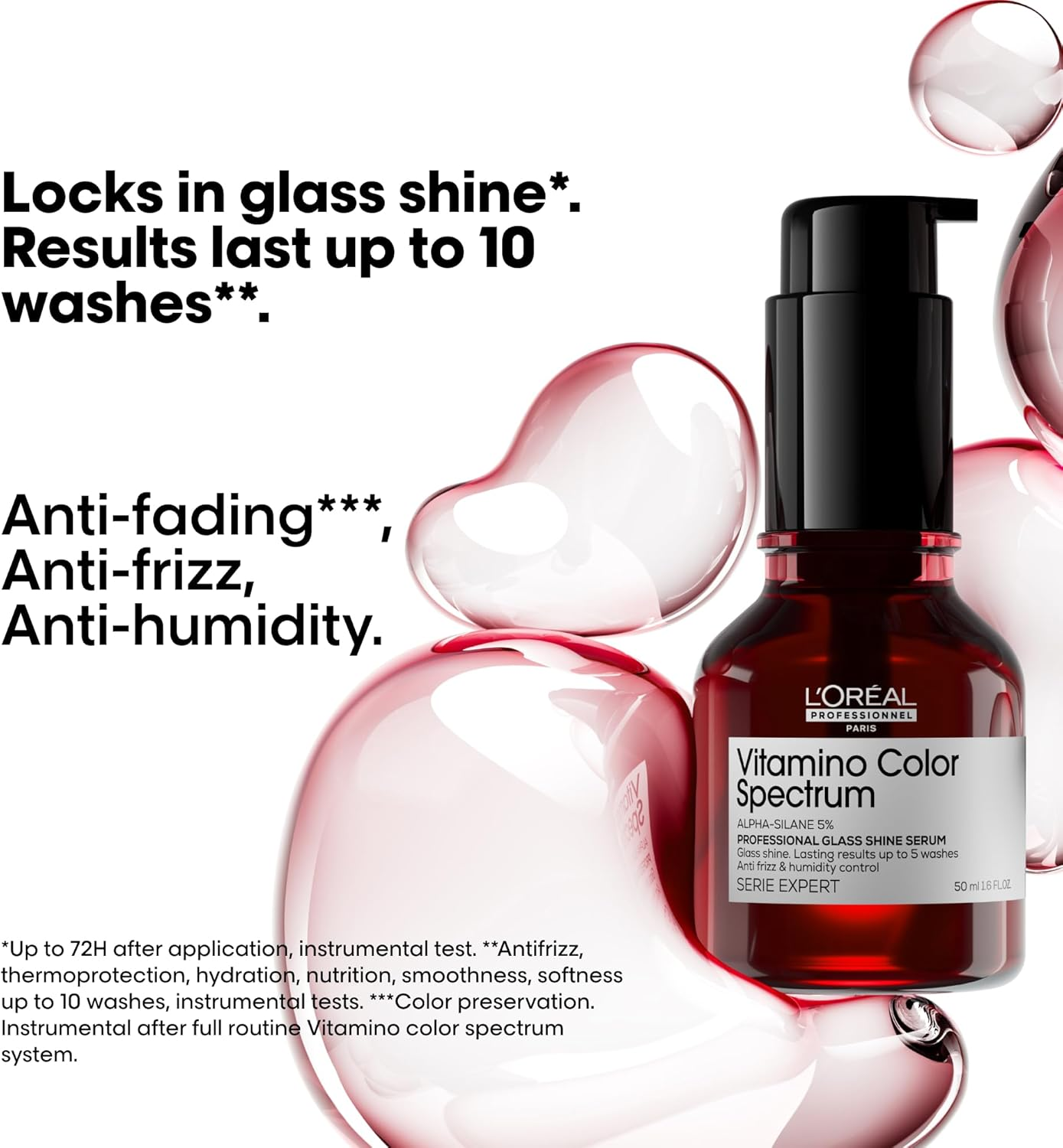 L&rsquo;Or&eacute;al Professionnel Vitamino Color Spectrum Glass Shine Serum for All Colored Hair & Vivid Colors, Coats Hair with Glass Shine | Longlasting Result up to 10 Washes | Anti-Frizz, Anti-Humidity, Anti-Color Fading, Professional Leave in Serum | 50Ml image number 4