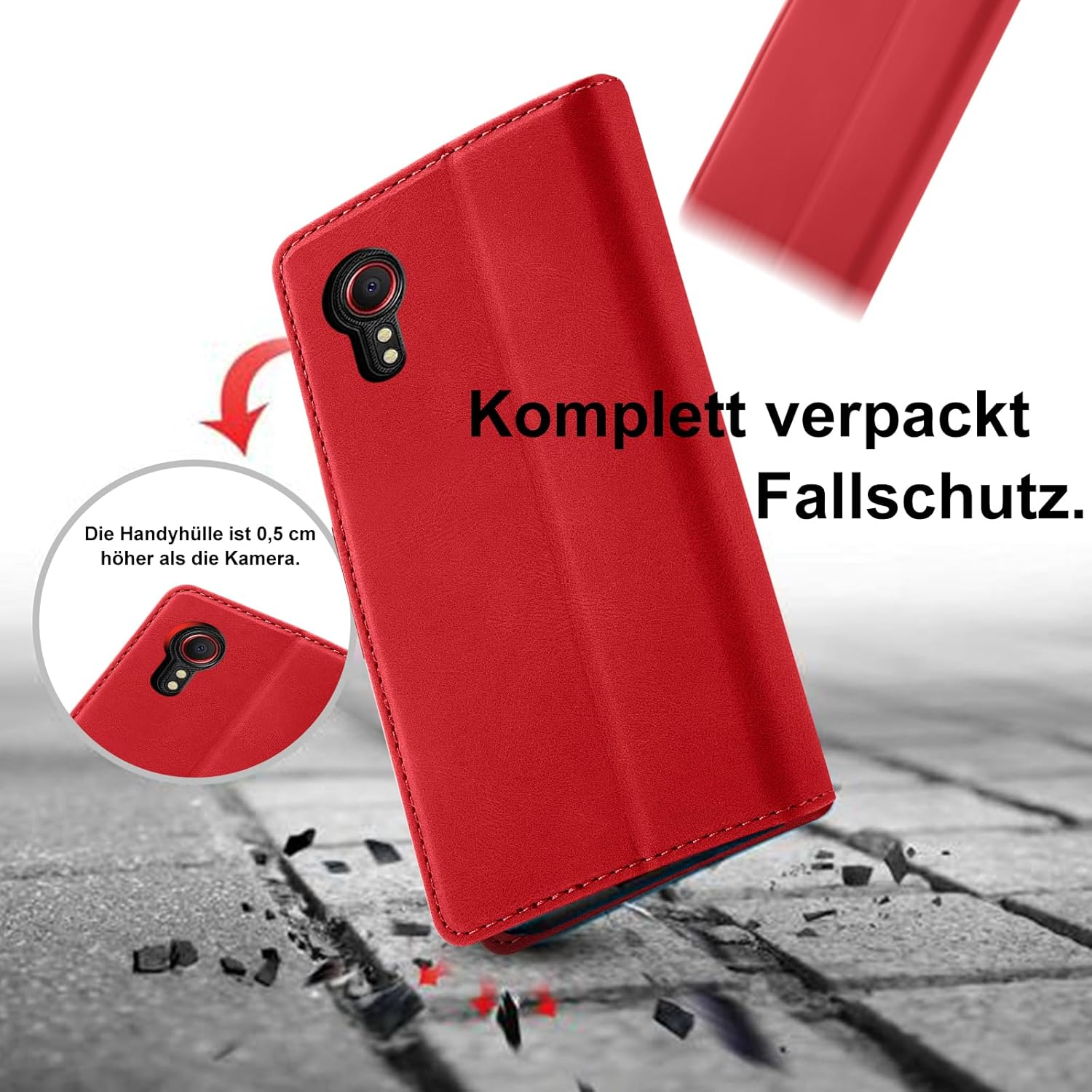 Giyer Mobile Phone Case for Samsung Galaxy Xcover 5 Case with Screen Protector, Protective Case Galaxy Xcover 5 PU Leather Wallet Flip Case Stand Card Slot Flip Case for Samsung Xcover 5 Pocket (Red) image number 2