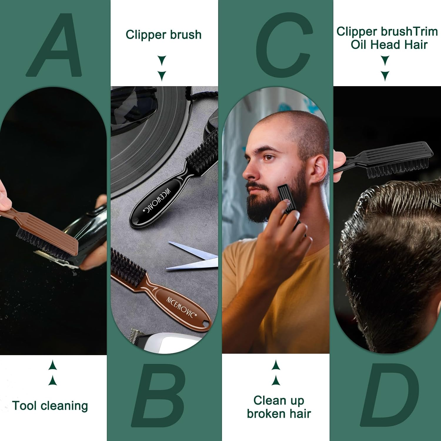 NICEMOVIC 10 Pcs Barber Clipper Cleaning Brush, Barber Accessories Cleaning Supplies, Blade Trimmer Cleaning Mini Brush Bulk Set Duster Manicure Nylon Brush Hair Styling Brush Tool (Black&Brown)