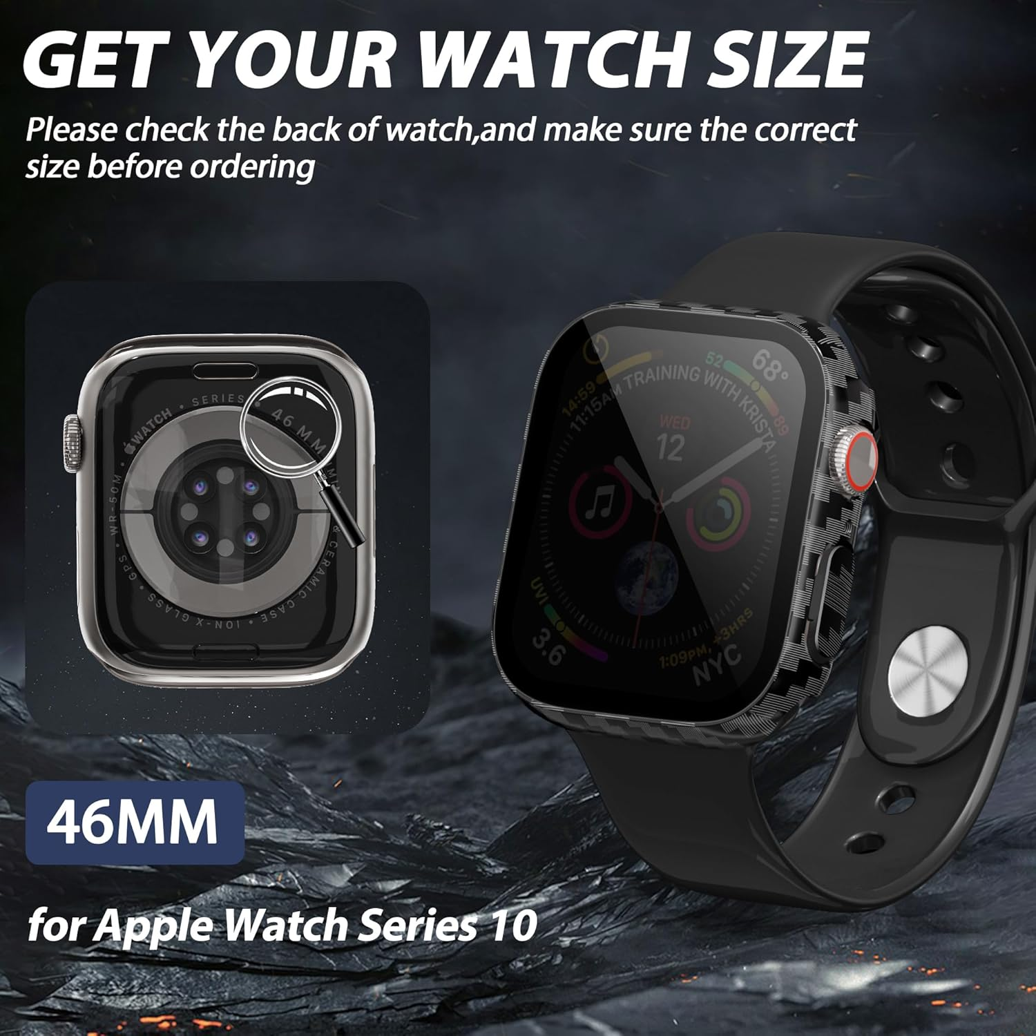 LINTEKER 2 Pack for Apple Watch 46Mm Case with Privacy Screen Protector, [Anti-Peeping] Ultra-Thin Protective Cover for Apple Watch Series 11 (2025) / Series 10 46Mm, Carbon Fiber image number 4