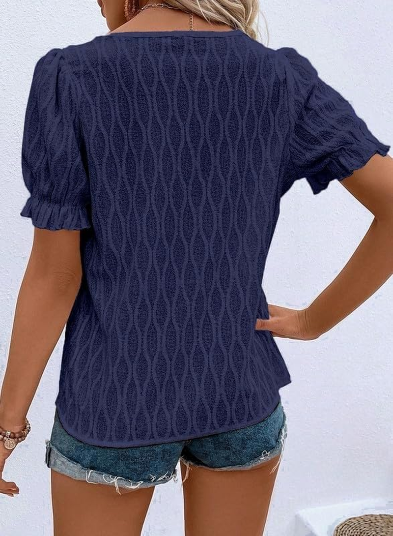 Women Summer Shirts Short Sleeve V Neck Tops Fashion Casual Blouses image number 4