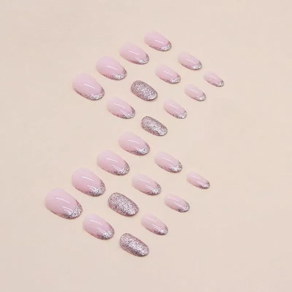 Ztcily False Nails Short Almond Pink False Nails Oval Short Shiny False Nails for Women Girls Accessories for Christmas Valentine'S Day Wedding image number 3