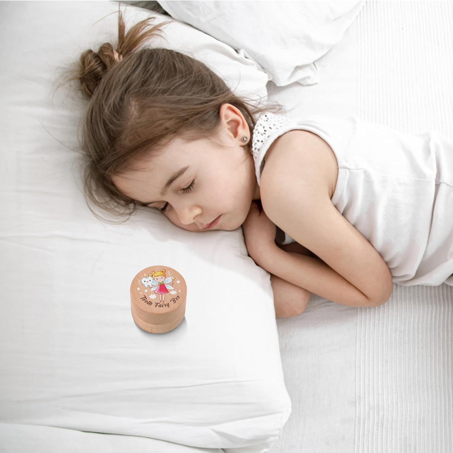 Tooth Fairy Box, Wooden Tooth Holder Tooth Cute Tooth Keepsake Box Tooth Storage Box Baby Tooth Saver Container Box for Kids Boys and Girls(Style 3) image number 5