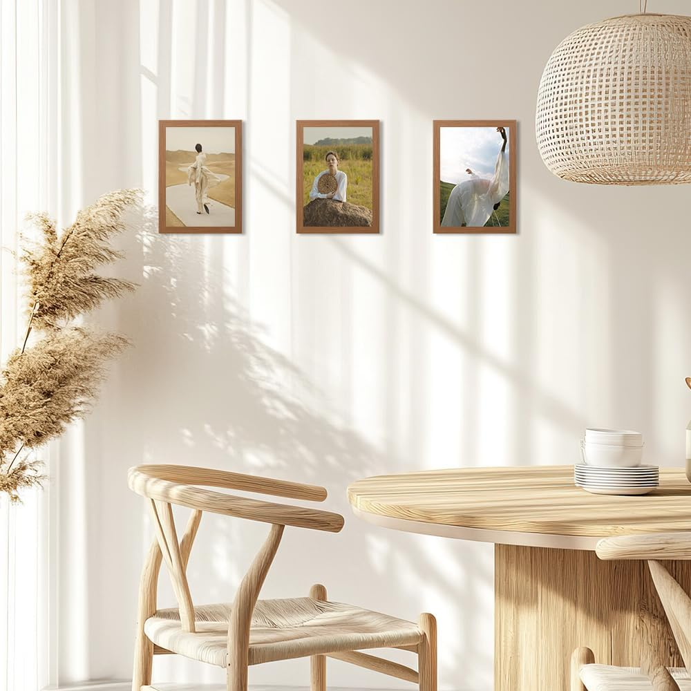 Baoee Set of 3 Brown A5 Photo Frames with Mount Acrylic Glass Poster Frame Certificate Frame Free Standing Wall Mounted