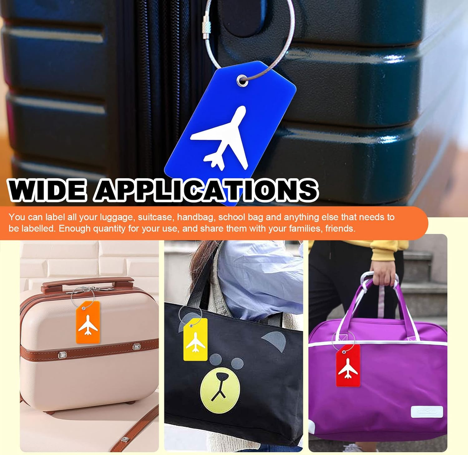 Tanstic 5Pcs Silicone Luggage Tags with Name ID Card, Baggage Handbag Travel Instrument Suitcase Tag for Quickly Spot Luggage Suitcase (Yellow) image number 2