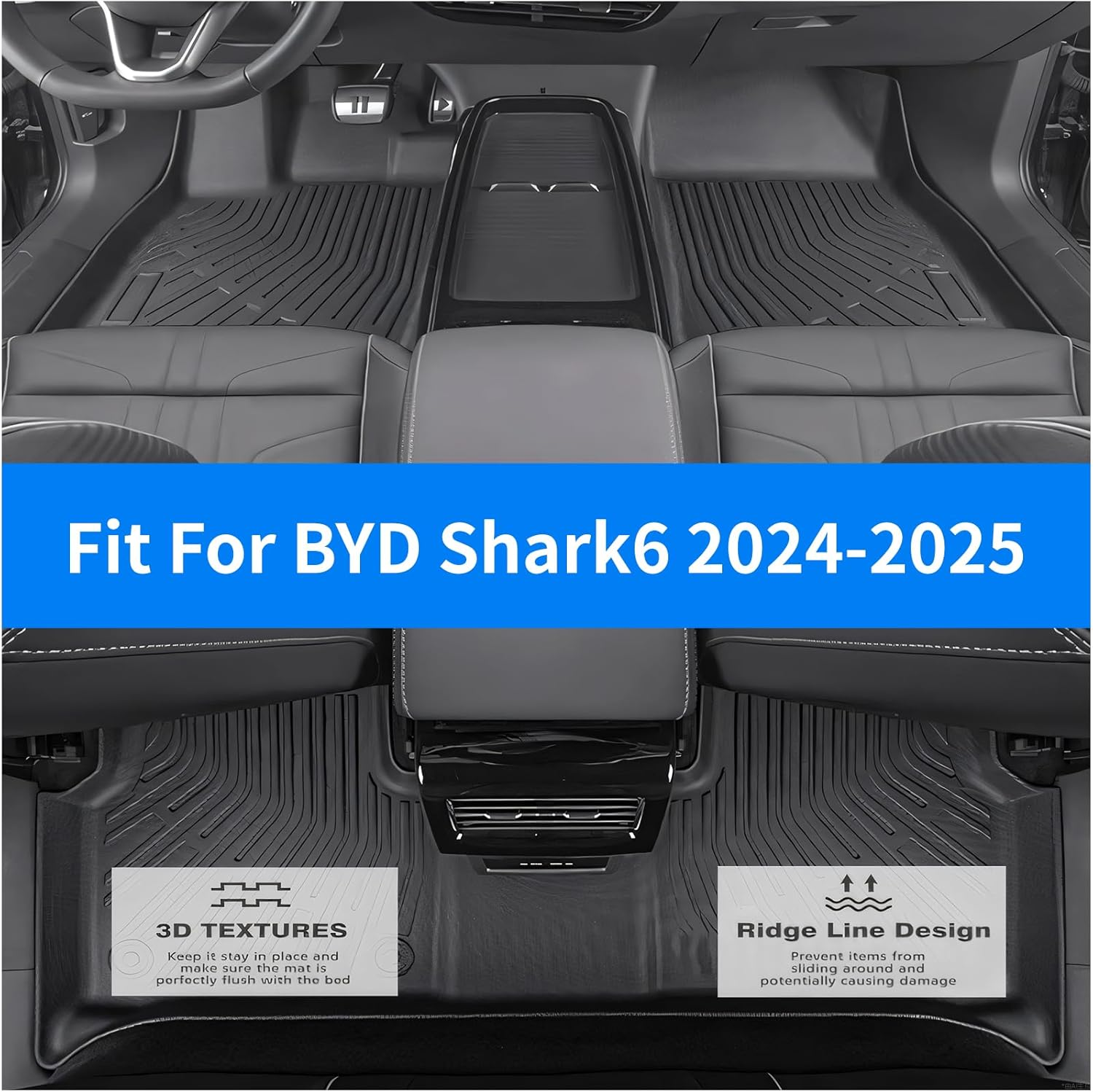 Car Floor Mats Foot Pads Fit for BYD Shark 6 2024-2025, All Weather TPE Floor Pads, Trunk Mats, Black Color, Set of 3 Pieces image number 2