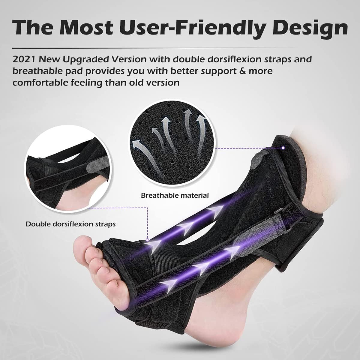 Plantar Fasciitis Night Splint Foot Drop Orthotic Brace Night Time Ankle Splint for Plantar Fasciitis Relieve Foot Pain Foot Brace Leg Support for Unisex for Plantar Fasciitis image number 4