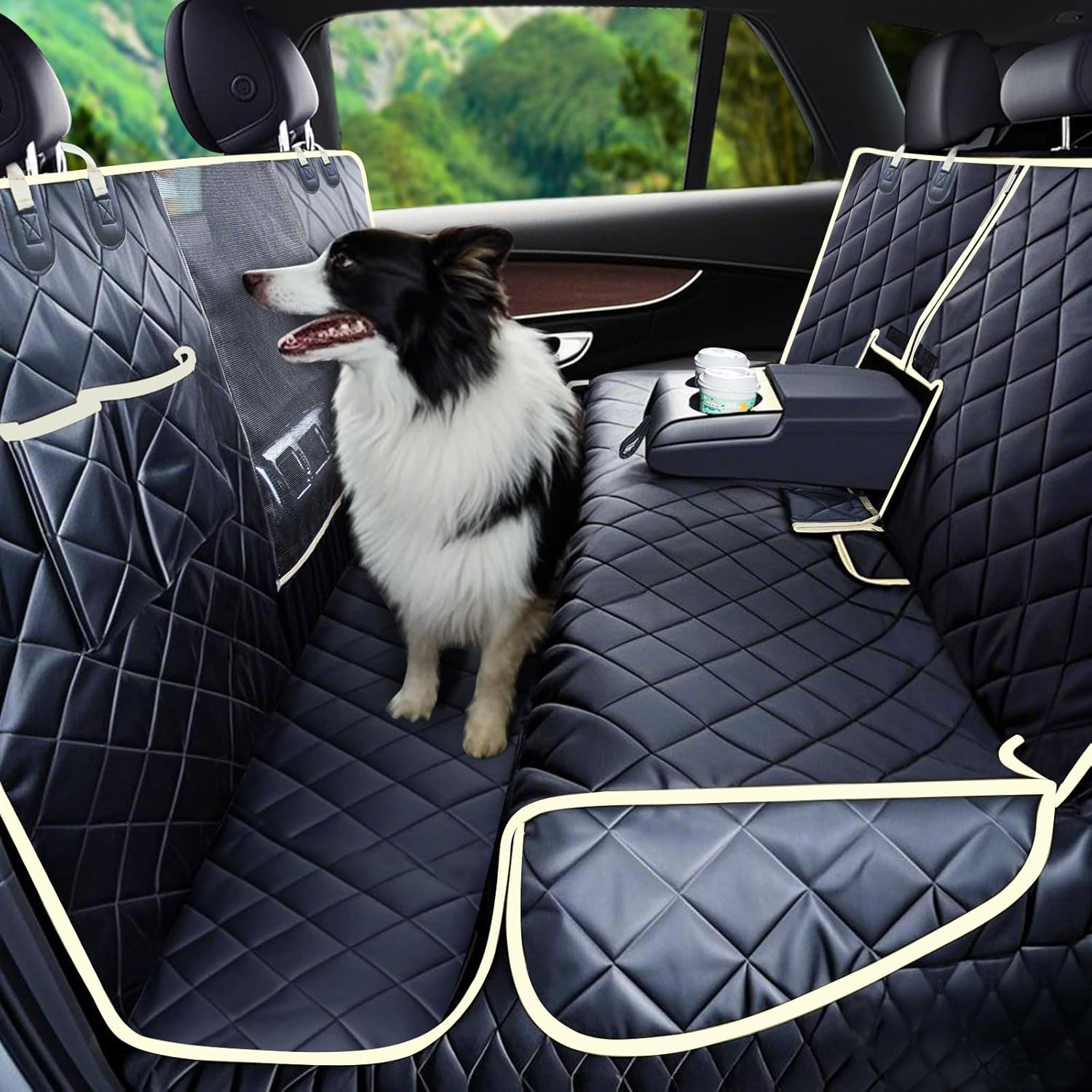 Lassie 4 in 1 Full Coverage Dog Car Floor Hammock,100% Waterproof Dog Car Seat Covers for Back Seat with Mesh Window for Sedans,Backseat Bench Protector for Cars, Suvs and Trucks Etc image number 5