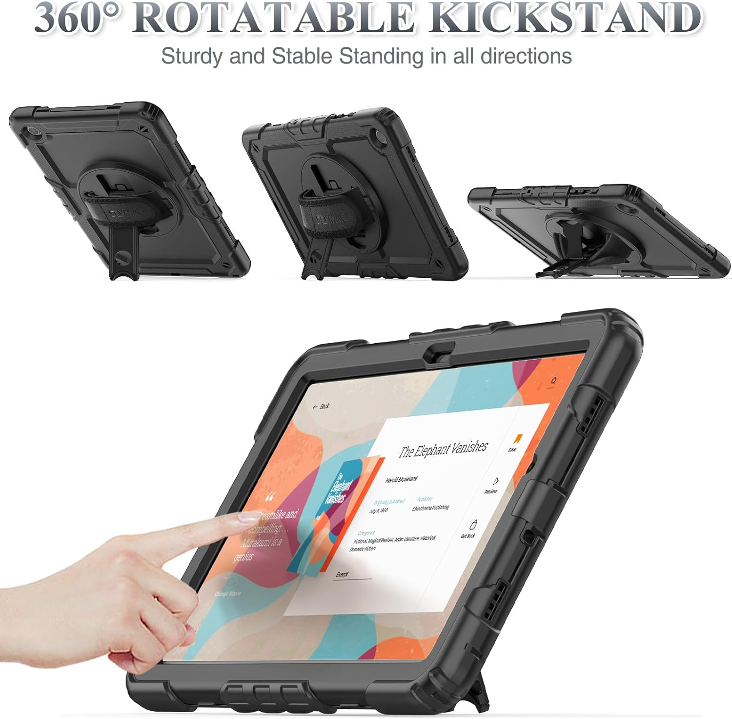 SEYMAC Stock 360&deg; Hand Strap/Stand Protective Case for Samsung Galaxy Tab A9 plus 11 Inch, Black+Black image number 2