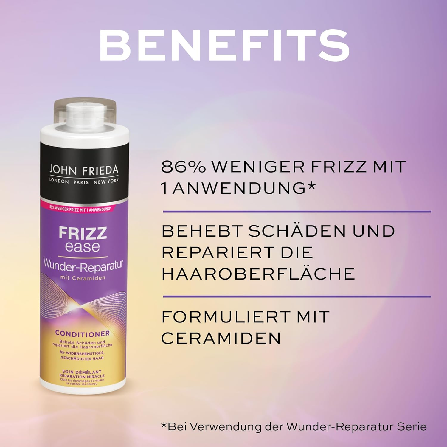 John Frieda Wunder Repair Shampoo/Conditioner Value Set - Contents: 1X Shampoo 500 Ml & 1X Conditioner 500 Ml - Refillable - Frizz Ease Series - for Unruly and Damaged Hair image number 4