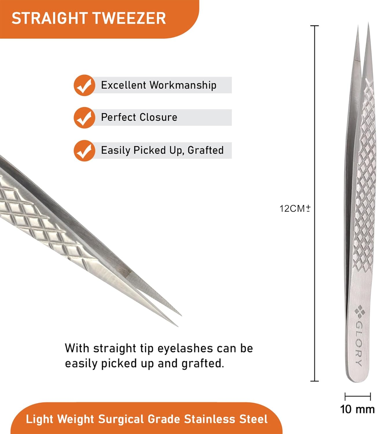 Glory Tweezers for Isolation & Classic Eyelash Extensions, Straight Pointed Fiber Tips Tweezer, Multi Purposes Stainless Steel Tweezer Straight Isolation Tweezers for Eyelash Extensions image number 5