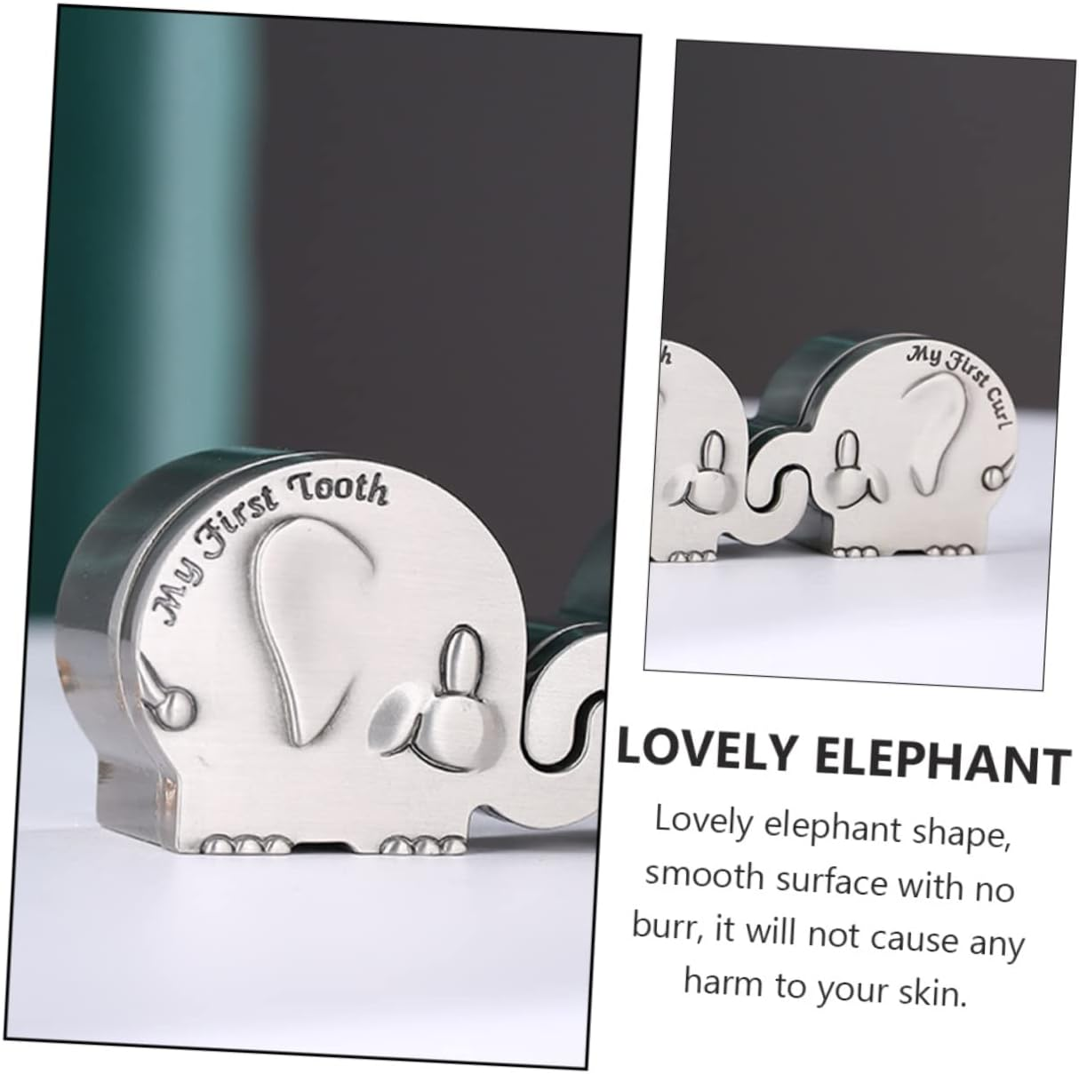 HANABASS My First Curl and Tooth Keepsake Box Set Elephant Shape Silver Metal Newborn Baby Hair and Tooth Storage Collector for Infant Memories image number 6