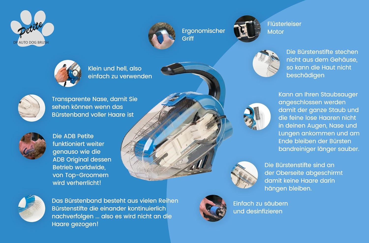 Automatic Dogbrush - Catbrush - Electric Slickerbrush for Dogs and Cats with Medium to Long Hair - Flexible Hose for Connecting to Your Hoover - White Brushbelt for Extra Strong Dematting image number 2