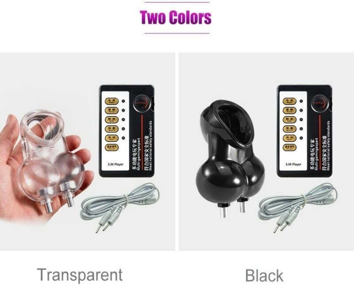 Electric Shock Chastity Cage Ring Scrotum Sleeve Ball Stretcher Ring Cage for Men Adult Sex Toys (Black) image number 4