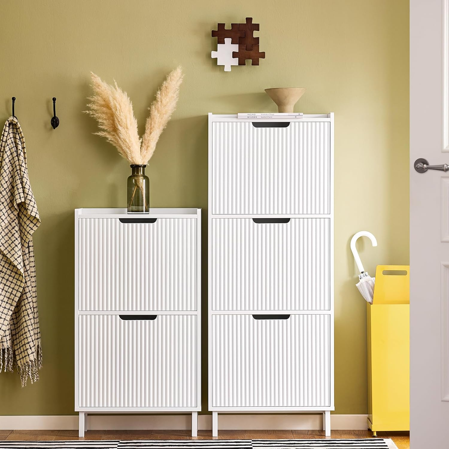 Sobuy White Shoe Cabinet with 2 Flip-Drawers Narrow Shoe Rack Storage Cupboard Organizer FSR177-W image number 2