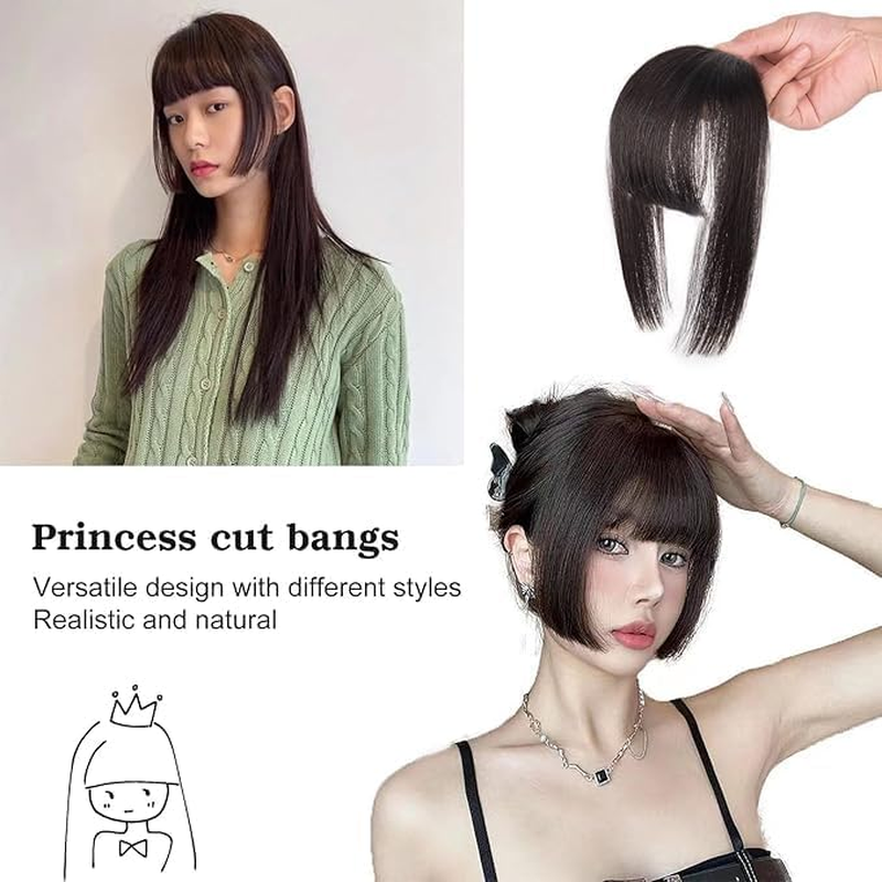 Bangs Hair Clip in Bang Synthetic Hair Extensions French Bangs-Clip for Women with Temples Fringe Hair (Light Brown) image number 3