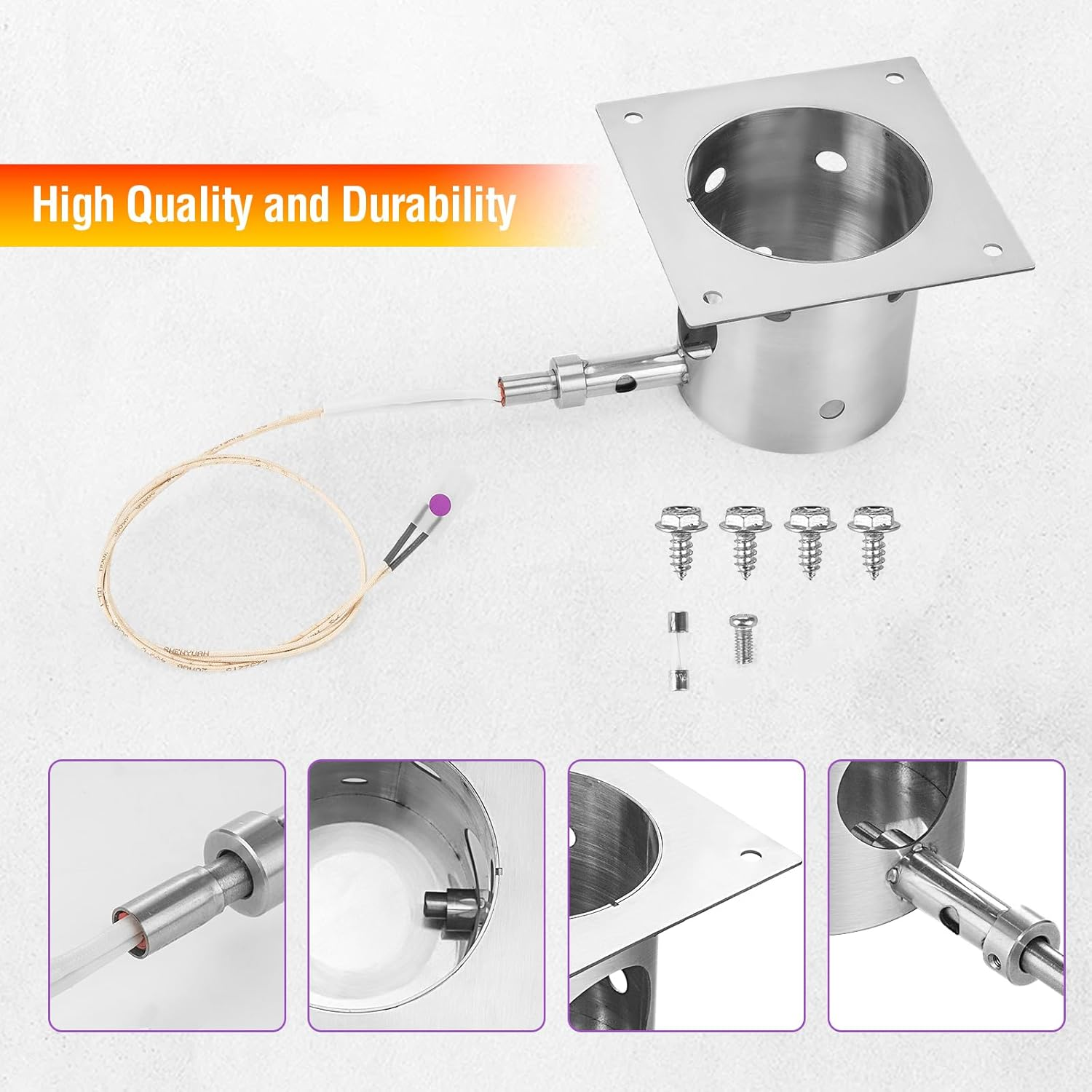 Fire Burn Pot and Hot Rod Ignitor Replacement Parts for Traeger,Pit Boss Pellet Grill Burner, Fire Burn Pot Kit for Z Grills, Stainless Steel Pit Boss Fire Burn Pot, Fire Burn Pot with Screws and Fuse