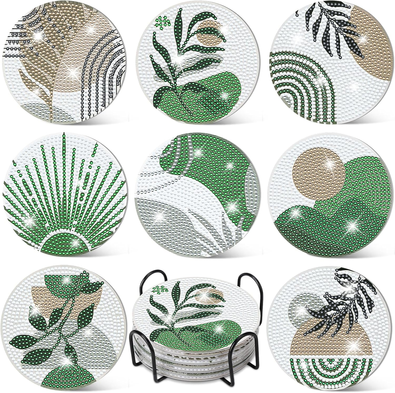Ovveroche 8 Pcs Diamond Art Painting Coasters with Holder, Diamond Art Coasters Abstract Diamond Art Kits for Adults Beginner Craft Supplies image number 3