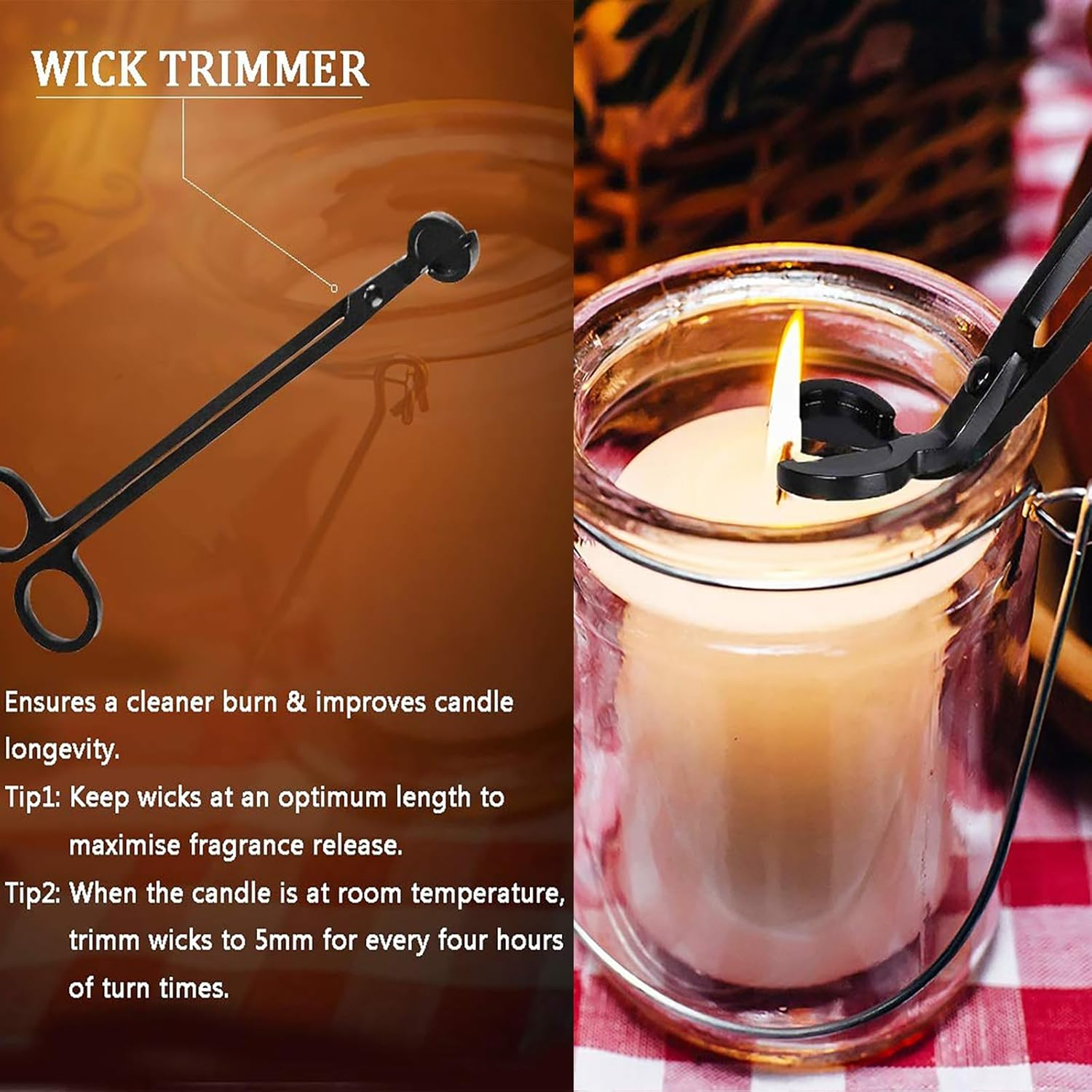 Emapoy Candle Wick Trimmer Set, Candle Accessory Set, Candle Cutter, Candle Snuffer, Candle Wick Dipper with Storage Bag, 3 in 1 Candle Tool Kit, Great for Scented Candles Lovers image number 5