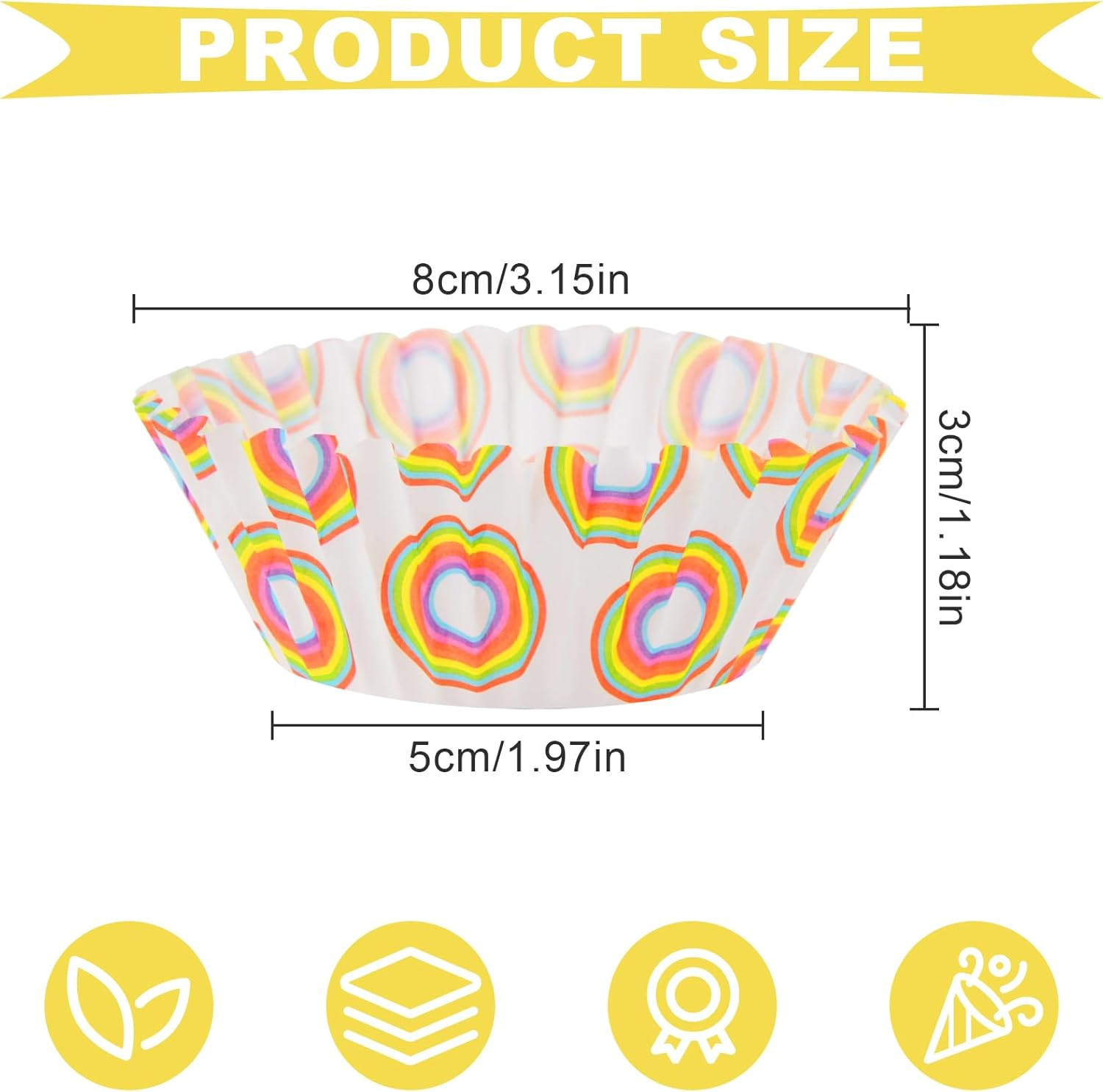 600 Pack Rainbow Cupcake Liners Cupcake Baking Cups Standard Size Rainbow Muffin Liners for Wedding Birthday Pride Party Candy Cake Decorations Supplies(12 Styles) image number 3