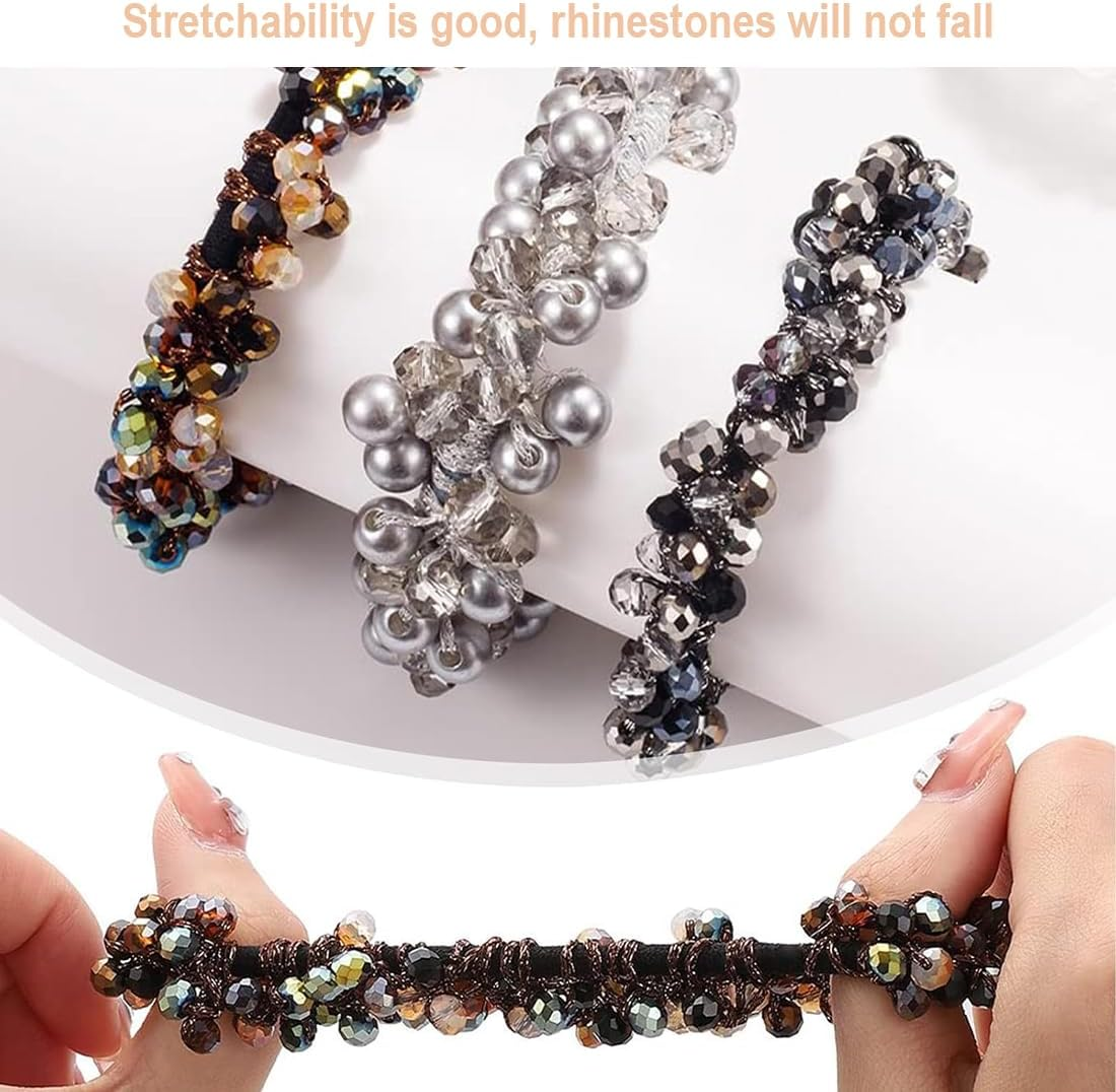 Bangbobi - Set of 6 Crystal Scrunchies - Women'S Hair Scrunchies with Beads - Elastic Hair Band - Hair Accessories for Women and Girls - Scrunchies Pearls Rhinestone - Suitable for Any Occasion image number 5