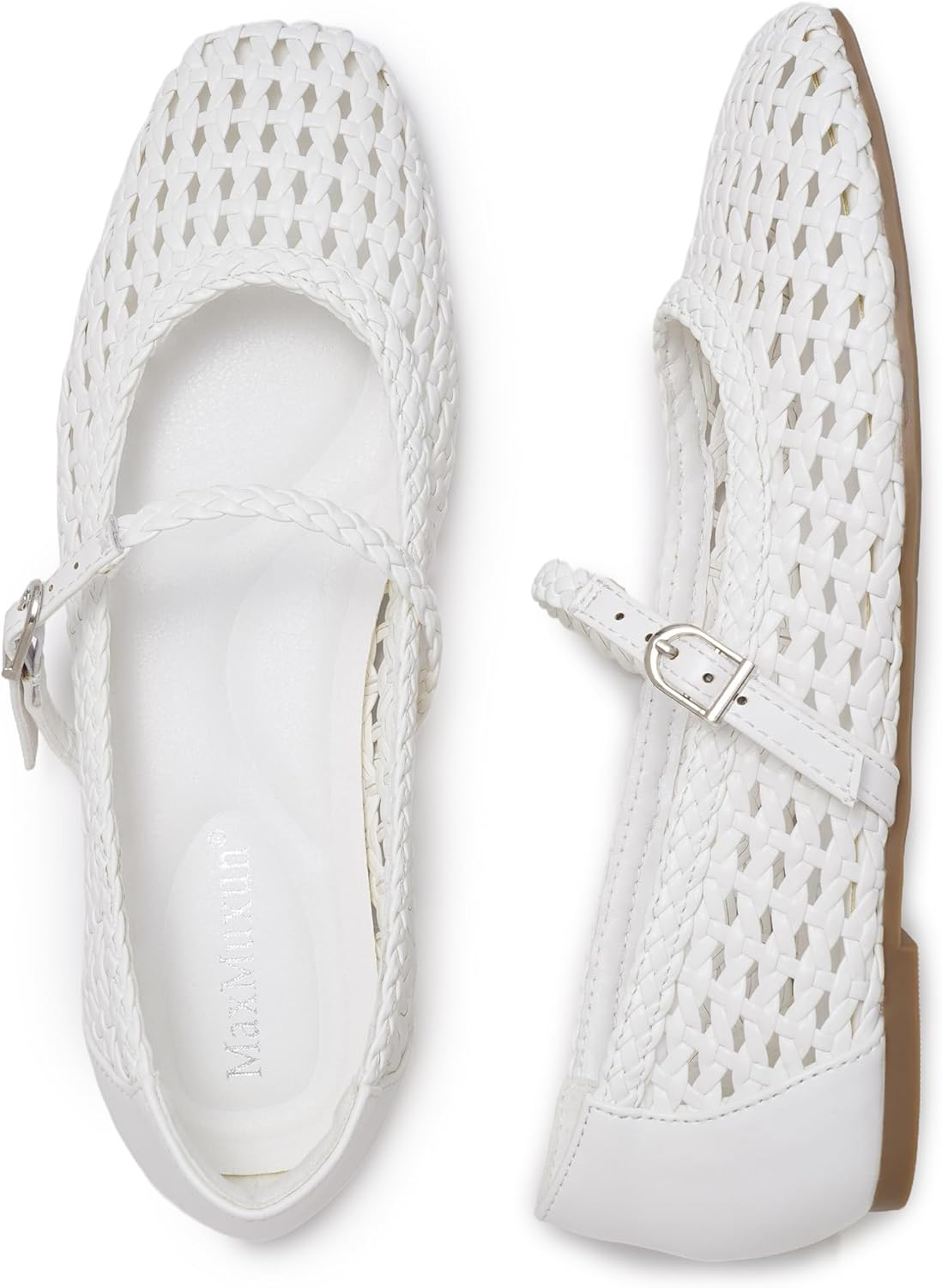 Maxmuxun Ballet Flats for Women Square Toed Mary Jane Flat Comfortable Woven Dressy Shoes