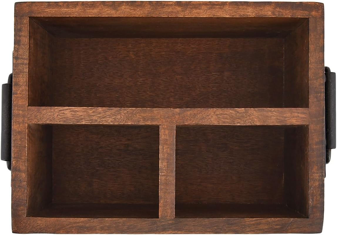 EDHAS 3 Compartment Flatware Caddy, Cutlery Utensil Holder with Metal Handles for Farmhouse Kitchen Decor and Countertop, Dining Table, Office Organizer (20.32Cm X 15.24Cm X 10.16Cm image number 1