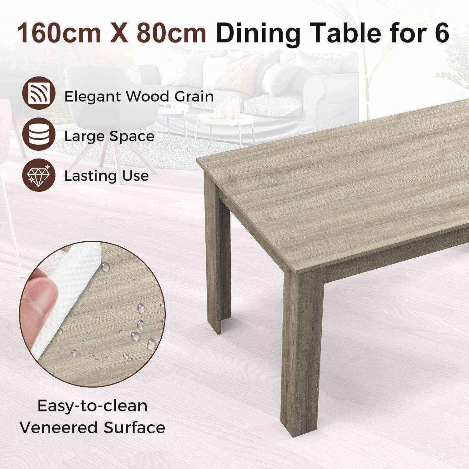 Giantex 160 CM Dining Table, Rectangular Dining Table with Sturdy L-Shaped Legs, Modern Kitchen & Dining Room Table, Seats up to 8, Woodgrain Finish