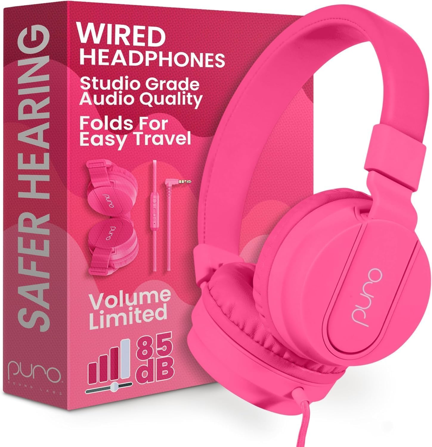 Puro Sound Labs Purobasic Volume Limiting Wired Headphones for Kids, Boys, Girls 2+ Foldable & Adjustable Headband W/Microphone, Compatible with Ipad, Iphone, Android, PC & Mac, Purple
