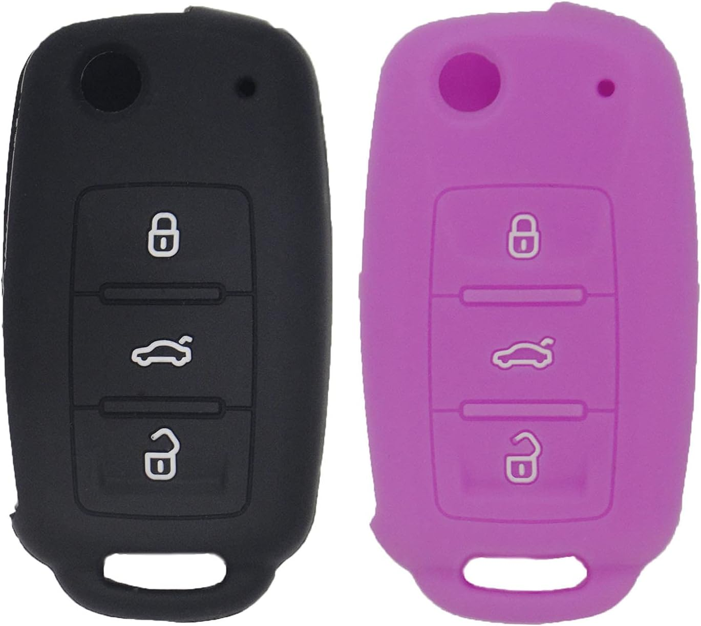 Lemsa 2Pcs Rubber 3 Buttons Flip Key Fob Cover Case Remote Keyless Protector Bag Holder Compatible Withvw Volkswagen Jetta GTI Passat Golf Tiguan Touareg Beetle, Red/Pink