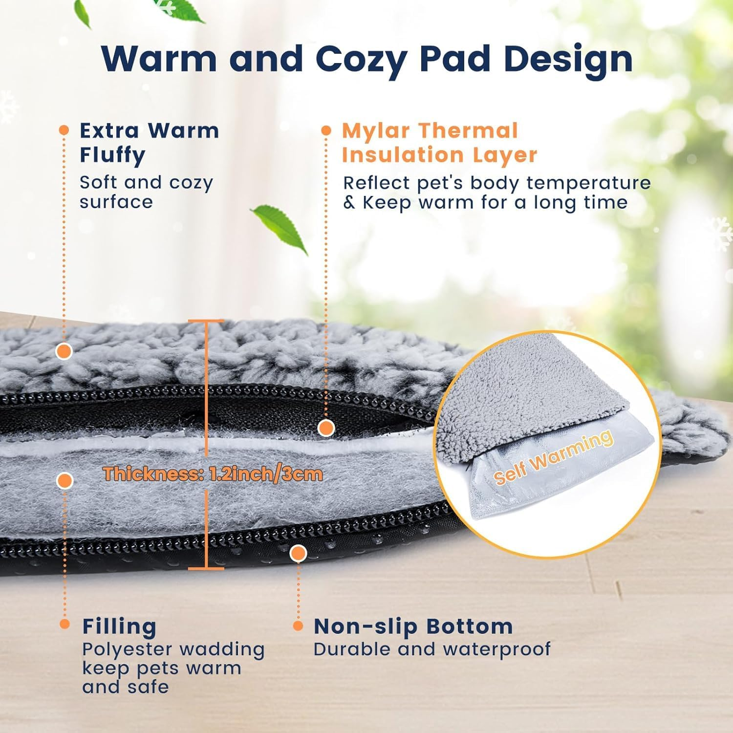 Ultra Soft Cat Bed Mat 24 X 18 Inch Cozy Pet Cushion with Non-Slip Bottom Washable Self-Warming Sleep Dog Pad for Crates Carriers image number 2