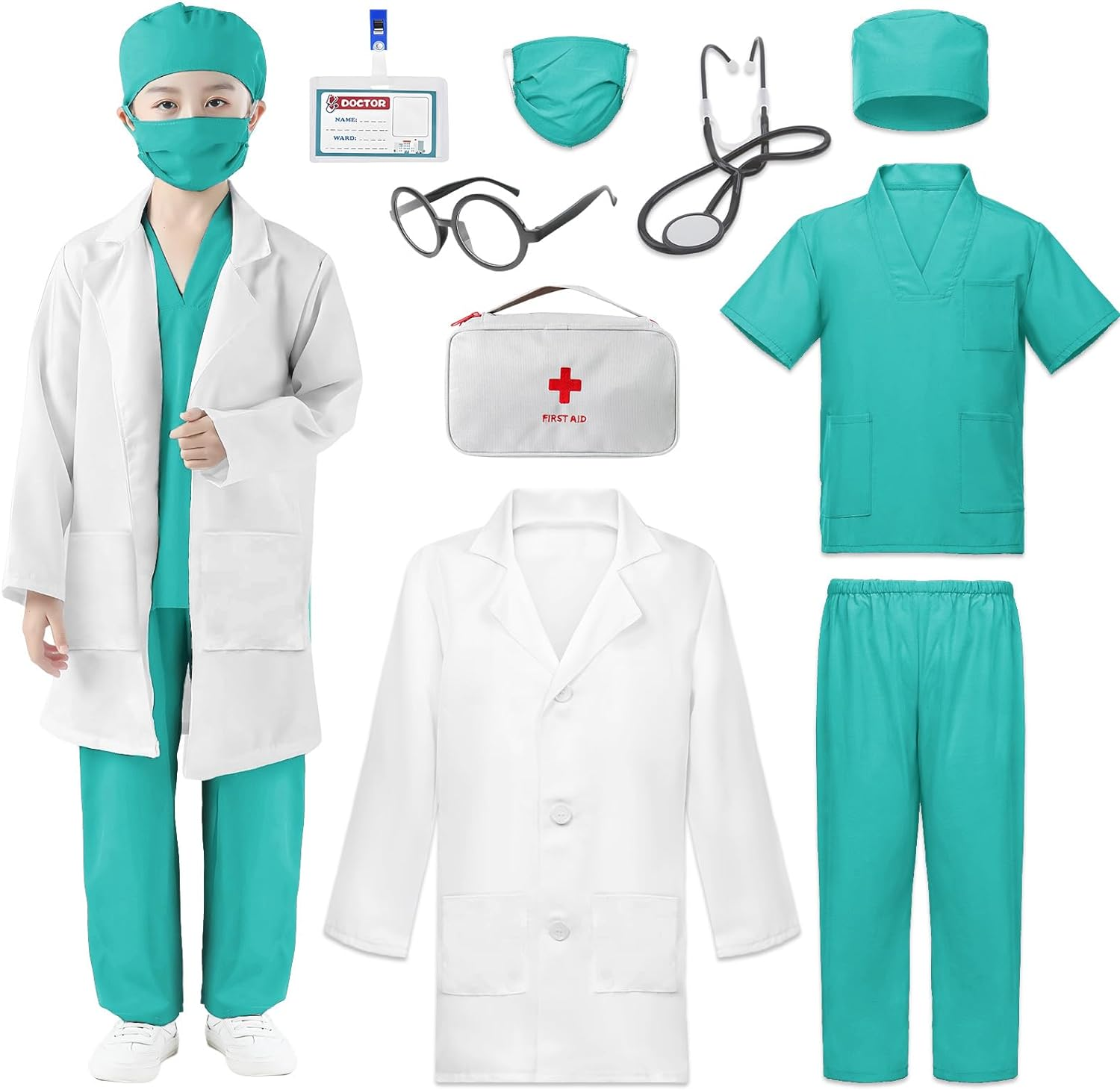 Kids Doctors Outfit,Kids Dress up Costumes,Child Role Play Costumes Unisex,Doctor Fancy Dress Costume,Doctor and Nurse Costume for World Book Day Halloween Cosplay Party (Blue, 120) image number 1