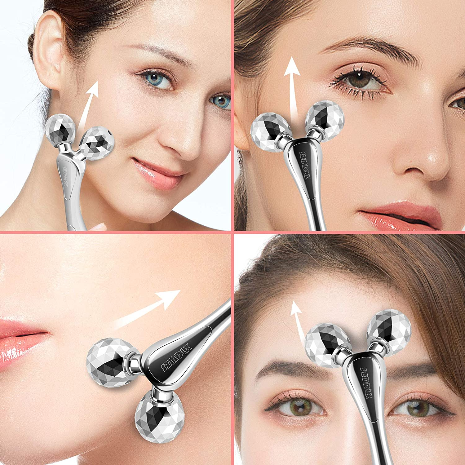 SZMDLX 3D Facial Roller Massager, Y-Shape Ball Roller Face Massager Tool for Skin Tightening, Lift Face Contour and Reduce Puffiness, anti Aging Wrinkle, Firm Body Skin (Silver) - Rose-Gold image number 6