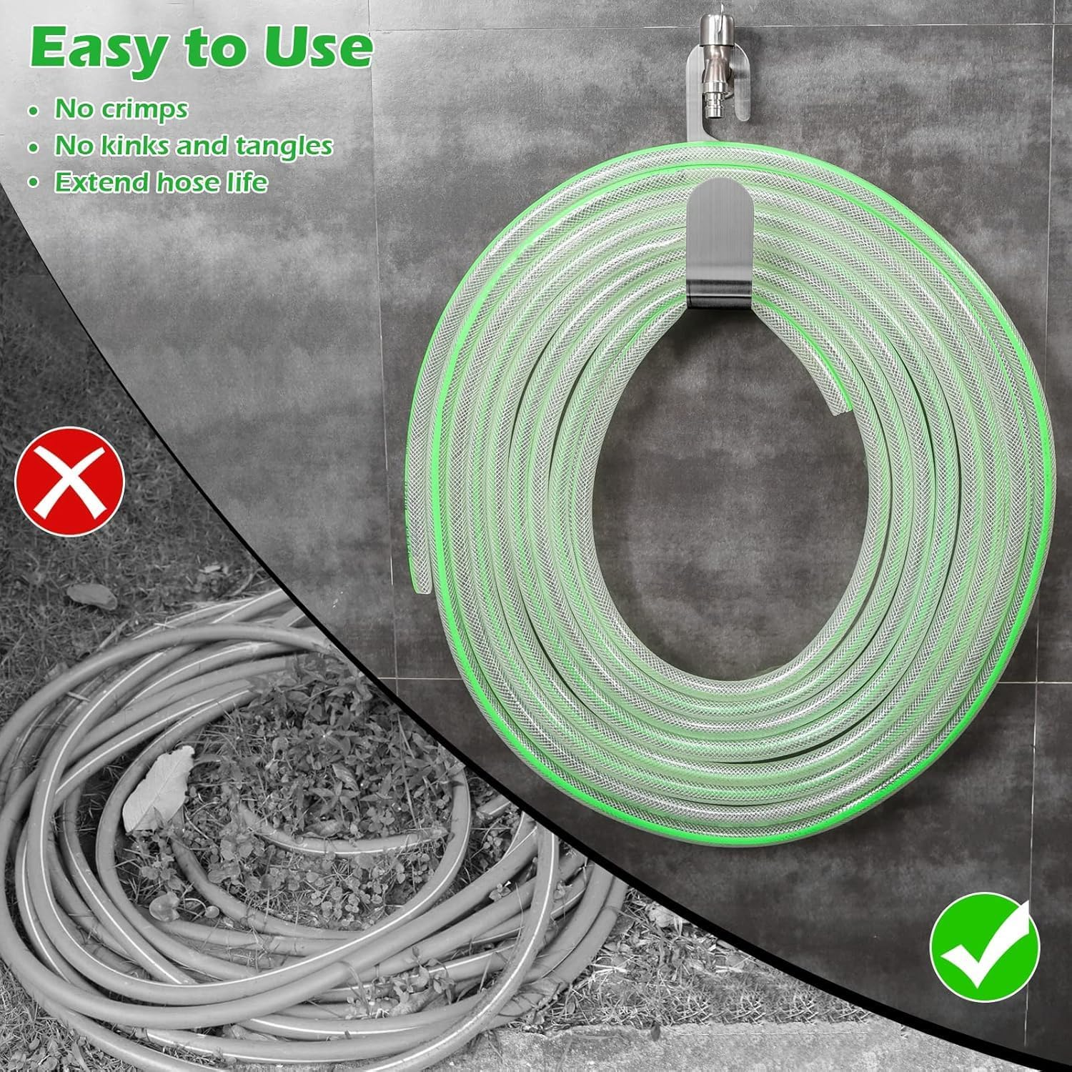 2 Pack Stainless Steel 304 Hose Holder, Heavy Duty Hose Hanger, Rust Resistant Anti-Corrosive Garden Hose Hanger, Lawn Hose Holder Small Hose, for Reel Water Spigot Tap Hook Garden Hose Stand image number 5