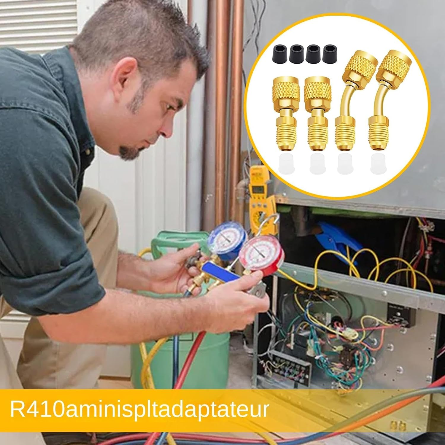 Split Power Adapter, Cvc Adapter R410A High Efficiency R410A Adapter Fittings Air Conditioning Tools Heavy Duty Refrigerant Hose Adapter, Refrigeration Adapter for Cl image number 3