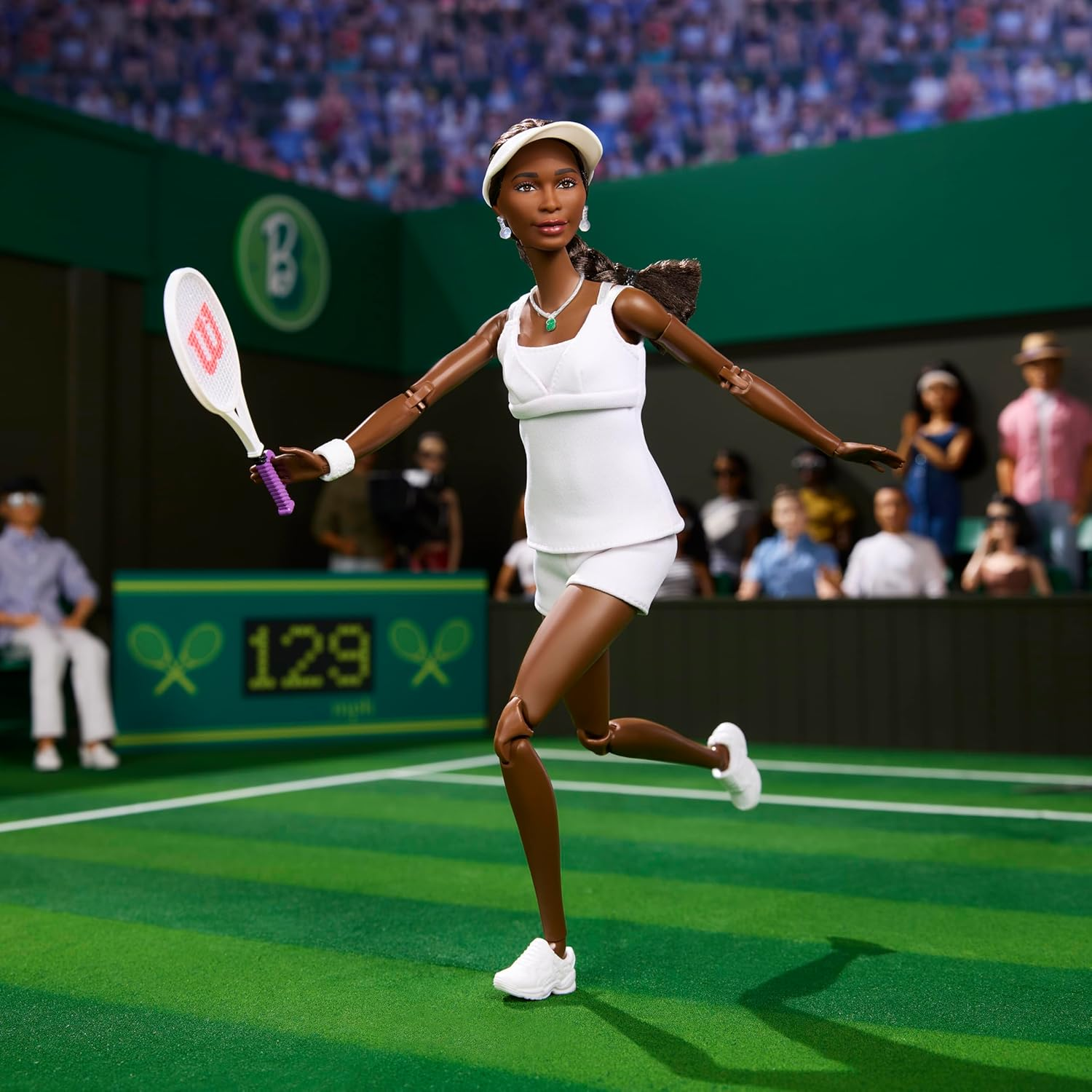 Barbie Inspiring Women Series, Venus Williams Fashion Doll with Signature Tennis Uniform and Racket, Includes Displayable Packaging image number 5