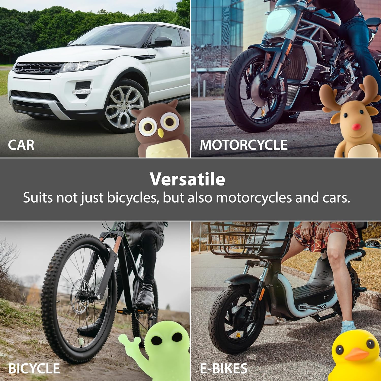 Bone Tire Character Valve Stem Cap, Silicone Washable Tire Valve Caps, Corrosion Resistant, Universal Stem Covers for Bikes, Cars, Trucks, Motorcycles, and Suvs 2Pcs Maru Penguin - Patti Duck (2Pcs) image number 4