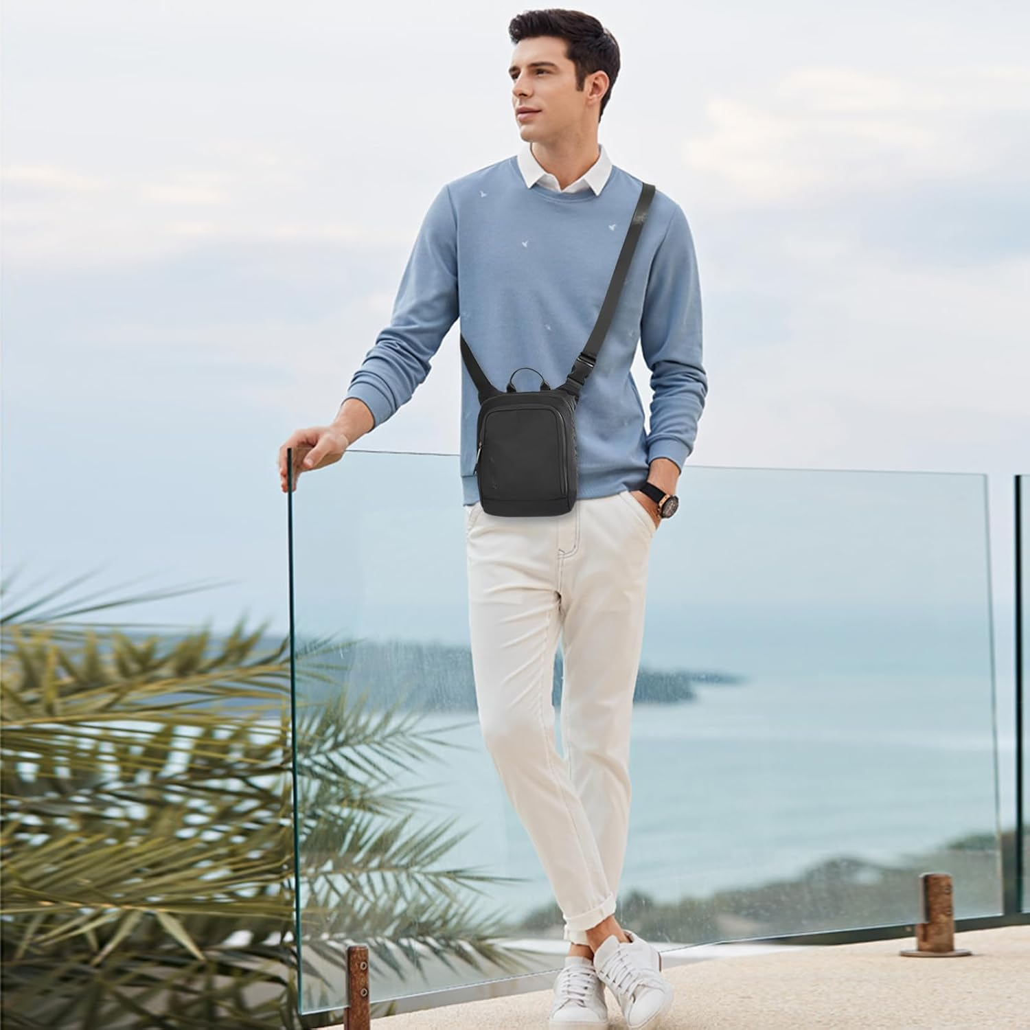 SKECHERS Men Casual Crossbody Messenger Bag, Waterproof Small Shoulder Satchel Bag for Travel Work, Lightweight Daypack Travel Passport Handbags Wallet Case for Cell Phone image number 5