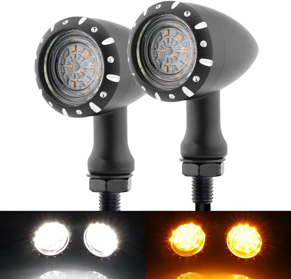 TSUNG 2PCS Motorcycle Rear Turn Signals LED Bullet SMD Blinkers Brake Tail Light Amber Red Indicators for Cruiser Chopper Bobber Cafe Racer Street Bike (SMD Led-4Wire Black)