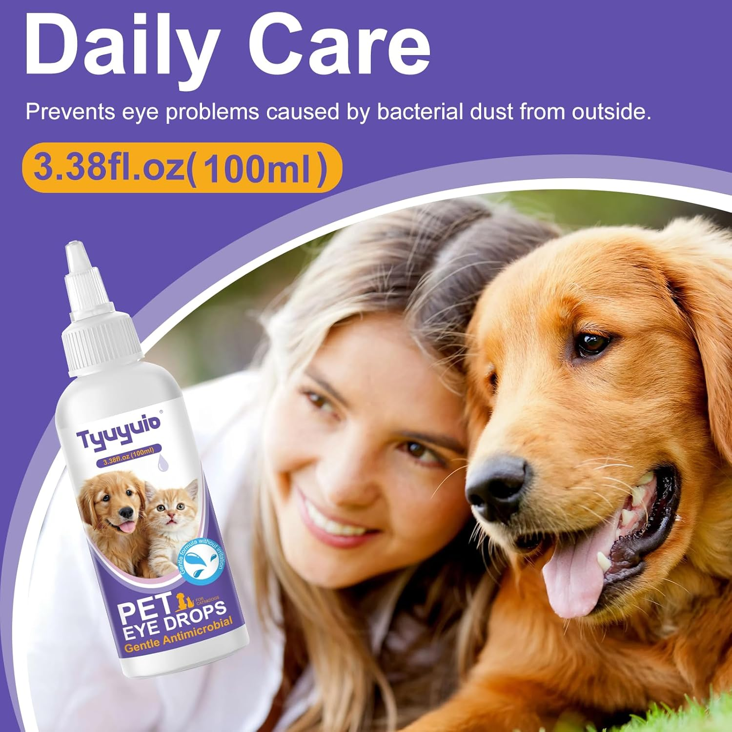Pet Eye Drops for Dogs and Cats to Soothe Eyes Irritation & Infection Allergy,Relieve Dogs Cats Dry Eyes Pink Eyes,Pet Tear Stain Cleaner,Safe & Gentle Formula for All Animals 3.38Oz