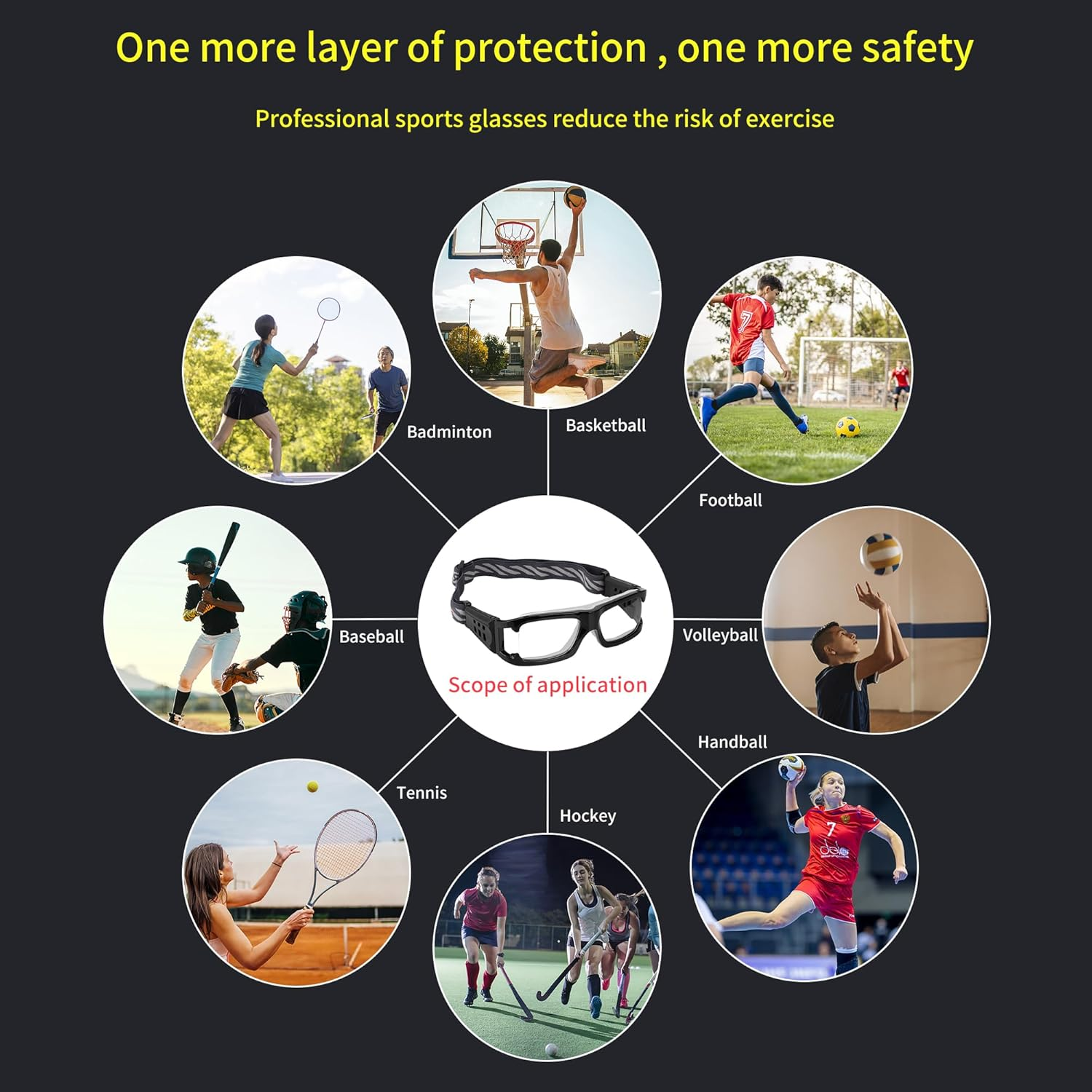 Soogree Sports Goggles Glasses Protective Safety Basketball Football Sport Glasses Men Shock Collision Adjustable Glasses image number 4